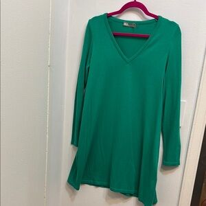 Green V-Neck Women's Dress